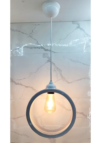 Beyaz Endüstriyel Metal Hasır Tel Dairesel Model Hol Mutfak Tekli Sarkıt Avize Aydınlatma modelleri