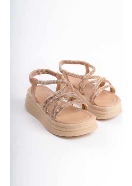 Elena Lastikli Taşlı Şeritli Ortopedik Taban Kadın Sandalet Ctt - Ten modelleri