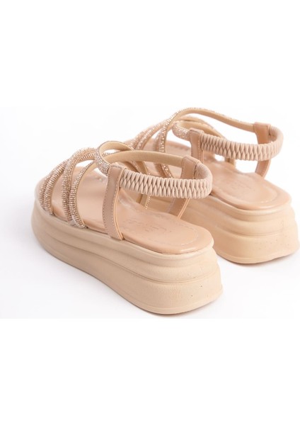 Elena Lastikli Taşlı Şeritli Ortopedik Taban Kadın Sandalet Ctt - Ten fırsatları