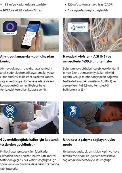 Evcil Hayvan Tüyü, Toz, Virüs ve Kötü Koku Yok Eder 3000 Serisi Hava Temizleme Cihazı, Hepa Filtre , 520 M³/SA,135 M²'ye Kadar fiyatları