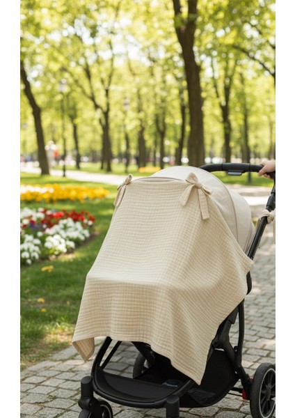 Emira Tasarım Premium Müslin Emzirme ve Puset Örtüsü 80X100 cm Fiyonklu Saf Pamuk Krem fırsatları