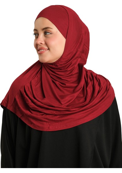 Bordo Pratik Hazır Geçmeli Tesettür Eşarp Viskon Boneli Büyük Boy 1290BV_16 fiyatları
