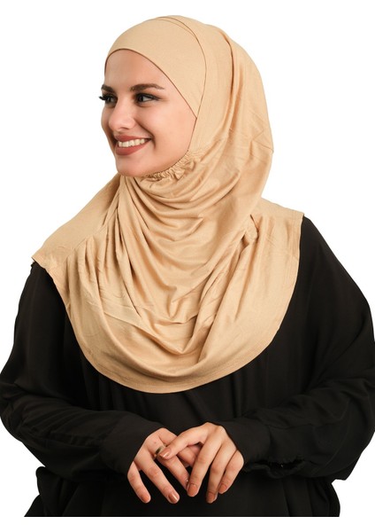 Sütlü Kahve Pratik Hazır Geçmeli Tesettür Eşarp Viskon Boneli Büyük Boy 1290BV_26 fiyatları