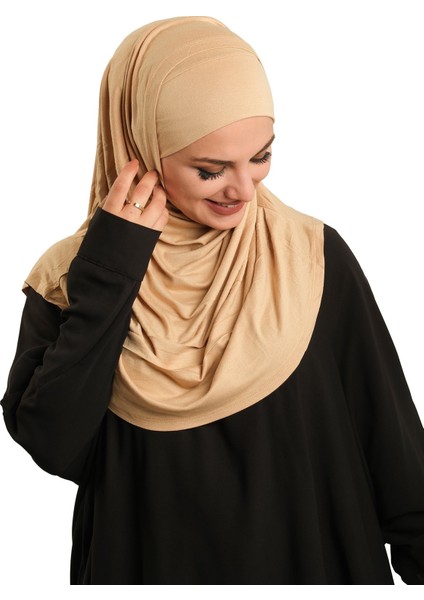 Sütlü Kahve Pratik Hazır Geçmeli Tesettür Eşarp Viskon Boneli Büyük Boy 1290BV_26 modelleri