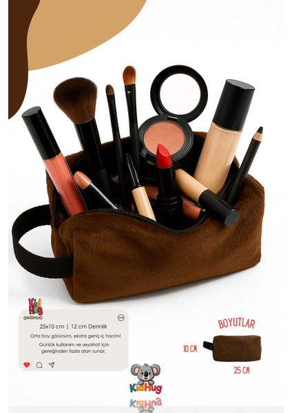 Peluş Yumuşacık Makyaj Çantası 25 cm Kadın Organizer Premuim Kumaş [ 5 Farklı Renk Seçeneği ]