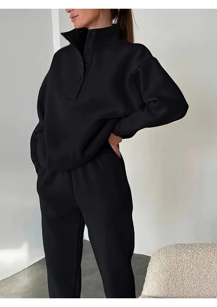 Kadın Uzun Kollu Balıkçı Dik Yakalı Düğmeli Üç Iplik Bluz ve Pantolon Ikili Takım fiyatları
