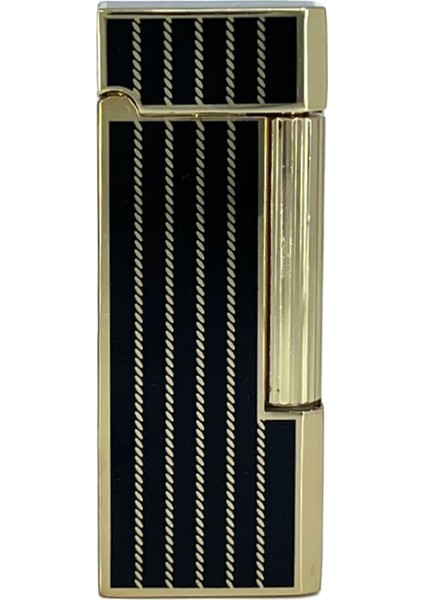 Altın Renk Şeritli Soft Flame Çakmak - Siyah