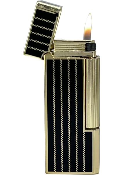 Altın Renk Şeritli Soft Flame Çakmak - Siyah modelleri
