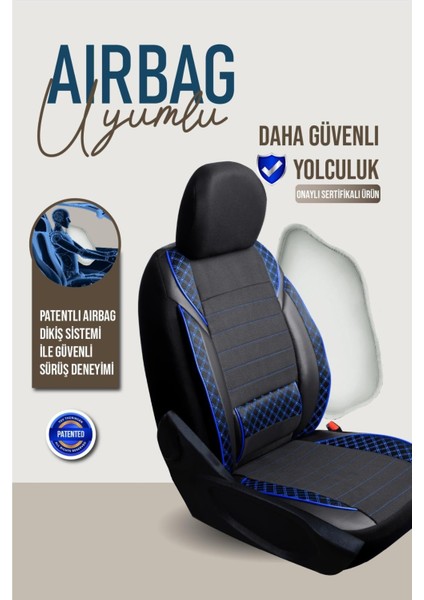 Peugeot 205 Uyumlu Yarı Deri Oto Koltuk Kılıfı Ön/arka Set Neta Seri Siyah-Mavi indirimleri