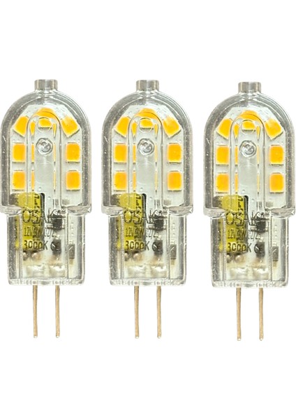 (3 adet) OSAKA 12VOLT 3W Sarı Işık (3000K) G4 Duylu LED Kapsül Ampul