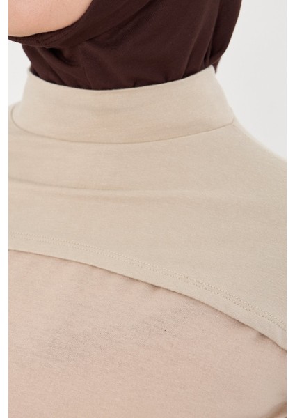 Bej Tesettür Balıkçı Yaka Boyunluklu Kolluk Viskon Düz 1025_12 modelleri