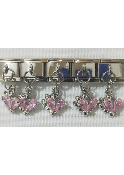 Kalp Kolye - Pembe Taşlı Charm, Italyan Bileklik Uyumlu Paslanmaz Çelik Figürlü fırsatları