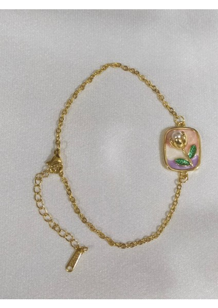 Altın Renk Çiçek Figürlü Incili Zarif Kadın Bileklik modelleri