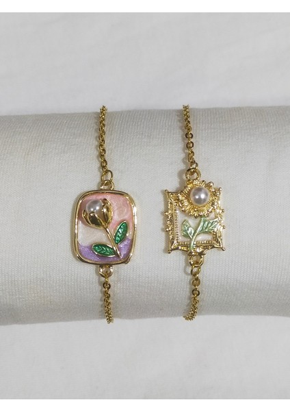 Altın Renk Çiçek Figürlü Incili Zarif Kadın Bileklik fırsatları