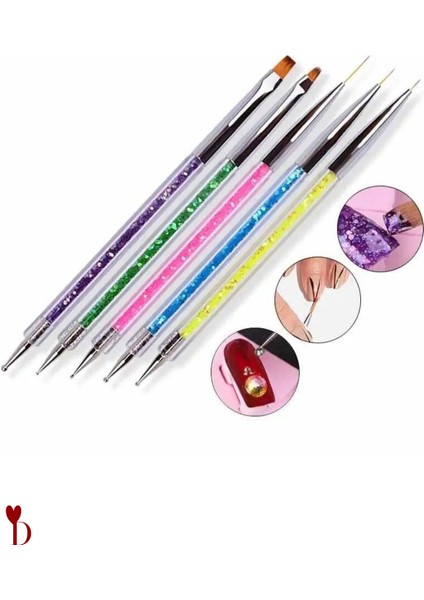 Akrilik Çift Taraflı Sanat Çizim Ince Fırça ve Dot Kalem Tırnak Fırçası 5'li Set