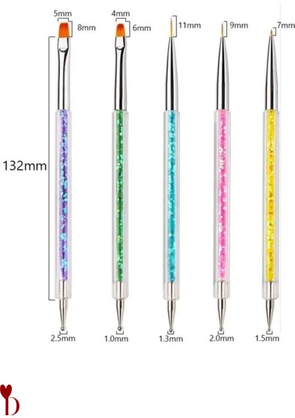 Akrilik Çift Taraflı Sanat Çizim Ince Fırça ve Dot Kalem Tırnak Fırçası 5'li Set modelleri