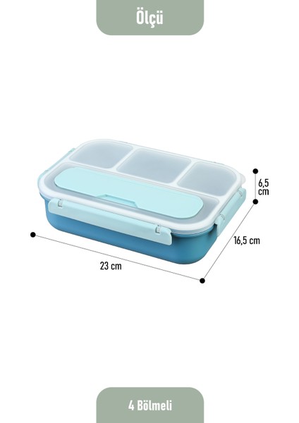 Kaşık Çatallı Lunch Box Sızdırmaz Contalı Kapaklı 4 Bölmeli Beslenme Kabı - Mavi modelleri