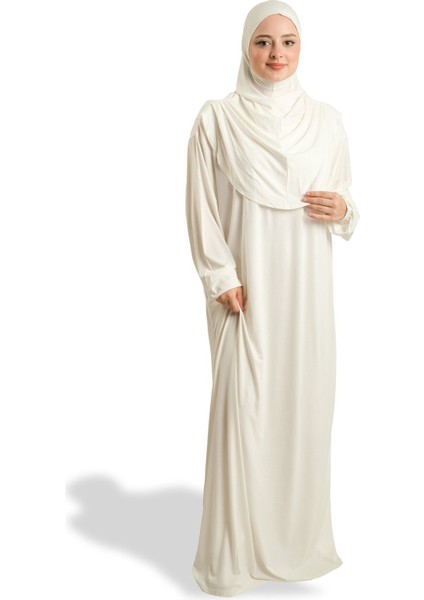 Krem Tek Parça Namaz Elbisesi Viskon Düz 2503_40