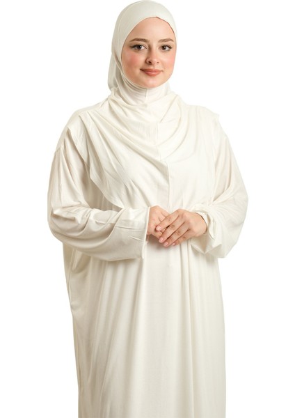 Krem Tek Parça Namaz Elbisesi Viskon Düz 2503_40 modelleri