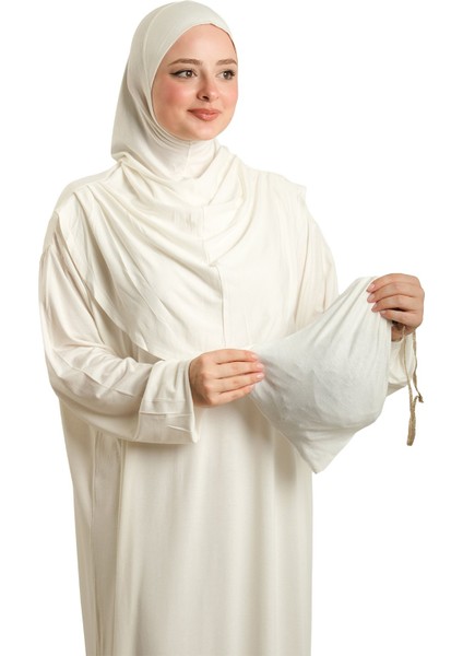 Krem Tek Parça Namaz Elbisesi Viskon Düz 2503_40 fırsatları