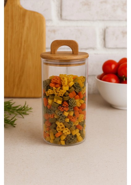 Borosilikat Akasya Kapaklı Silikon Tam Vakumlu Cam Kavanoz 1200 ml