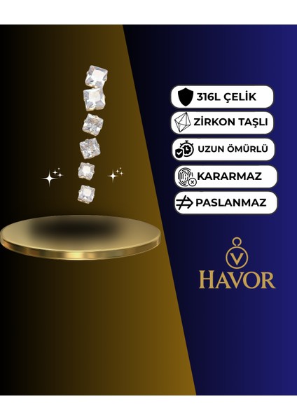 Gümüş Renk Kare Zirkon Taşlı Kadın Küpe Seti - 316L Çelik, Zarif ve Şık Tasarım fiyatları