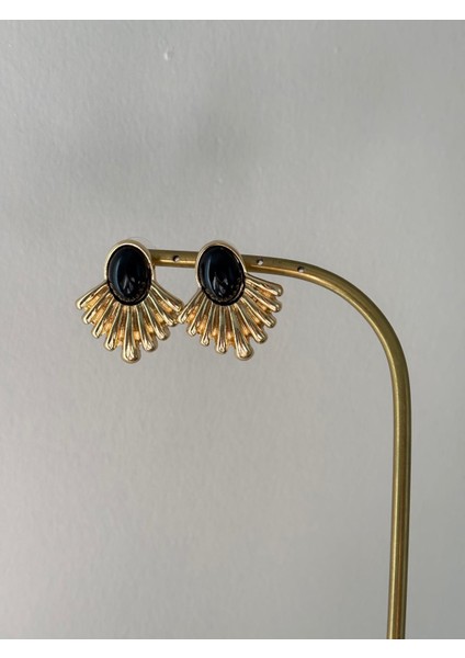Siyah Mineli Yelpaze Model Orta Boy Gold Çelik Küpe fırsatları