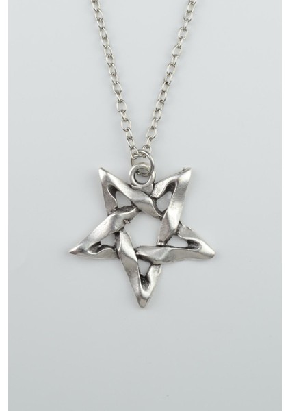 Pentagram Gümüş Kaplama Düz Zincir Kolye