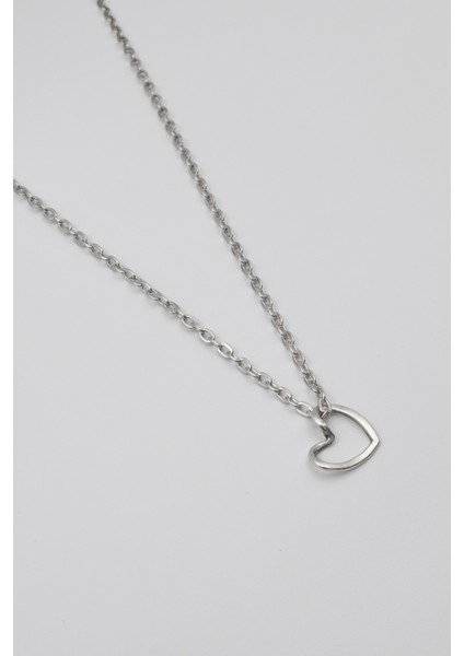 Minimalist Kalp Kolye - Düz Ezme İthal Zincirli Unisex Gümüş Kaplama - 60 cm fiyatları