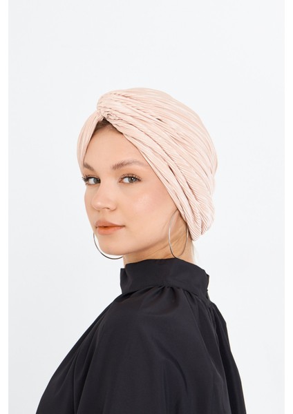 Pudra Çapraz Büzgülü Tesettür Bone Fukuro Piliseli 2512_06