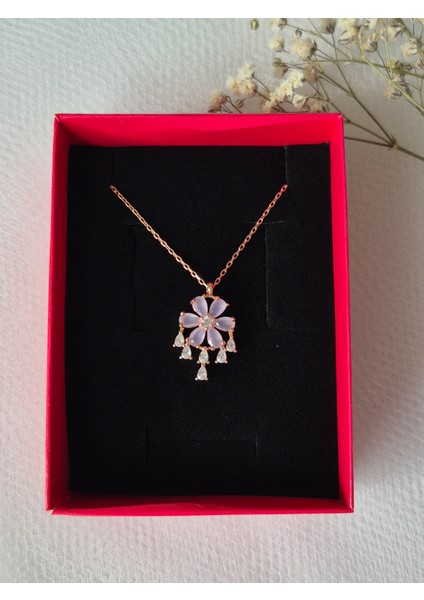 925 Ayar Gümüş Lotus Çiçeği Kolye Pembe Mineli Taşlı Zarif Tasarım Lotus Takı modelleri