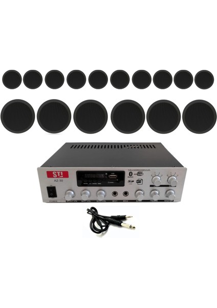 16’lı Siyah Tavan Hoparlör Seti 100V Anfi Uyumlu | Kafe Mağaza Müzik Sistemi