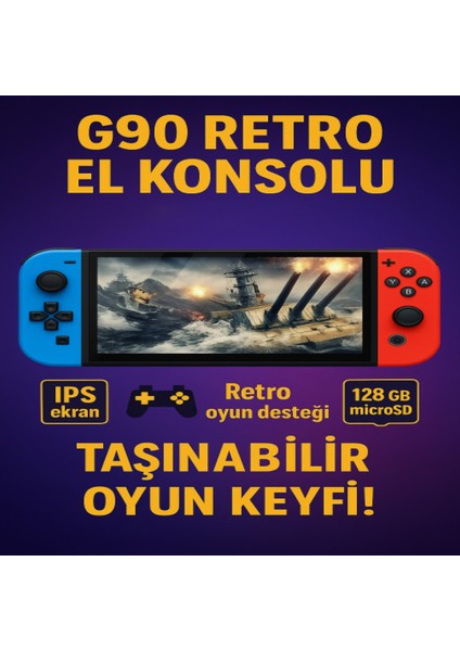 G90 Oyun Konsolu – 7 Inç IPS Hd Ekran, 10.000 Klasik Oyun, 2000MAH Pil, Taşınabilir Tasarım
