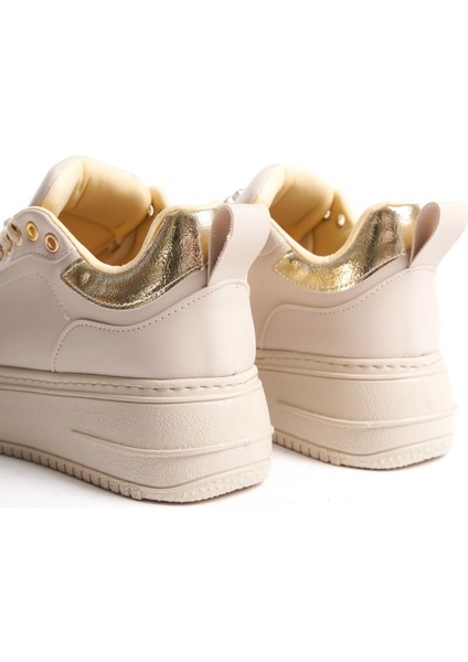 Brıanna Bağcıklı Ortopedik Taban Renkli Taş Dekorlu Kadın Sneaker Spor Ayakkabı Ckt - Krem/altın indirimleri