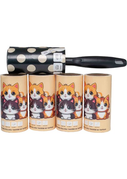 Tüy Toplama Rulo Seti (1 Sap + 5 Yedek Rulo) | Güçlü Yapışkanlı, Giysi ve Koltuk Tüy Temizleyici | Evcil Hayvan Kılı, Toz ve Lint Için Pratik