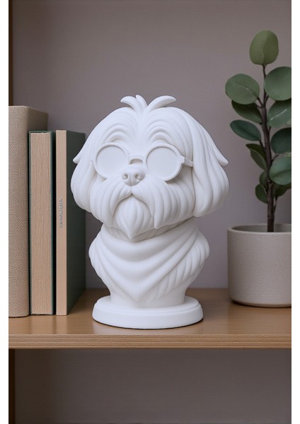 Baskı Dekoratif Köpek Büstü – Gözlüklü Şık Ev & Ofis Heykeli | Modern Minimalist Tasarım
