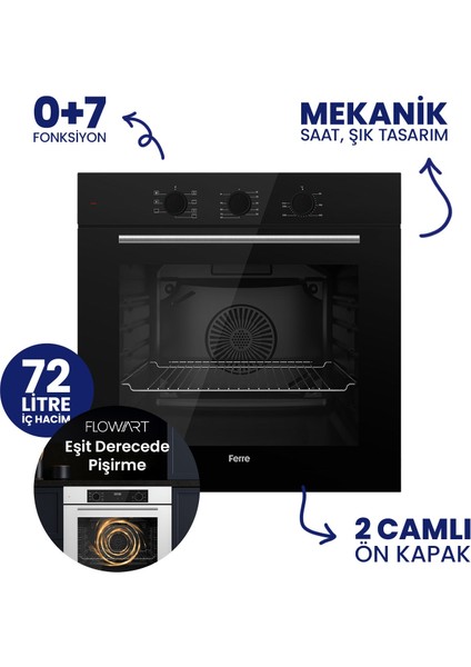 Flowart Turbolu Siyah Cam Ankastre Set ( Kaymaz Döküm Izgara ) QBL62CS - SC205 - D086SA fiyatları