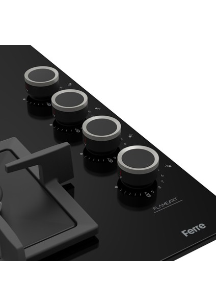 Flowart Turbolu Siyah Cam Ankastre Set ( Kaymaz Döküm Izgara ) QBL62CS - SC205 - D086SA