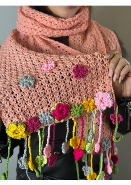 El Örgüsü Çiçekli Pembe Kadın Bere Boyunluk Atkı Set fiyatları