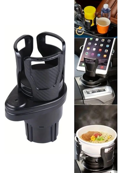 Araç Içi 360 Derece Dönen 2'li Bardaklıklı Açılarak Ayarlanabilir Bardak Tutucu Aparat