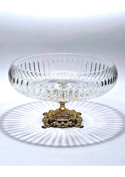 28CM Kesme Kristal Dekor Gold Ayak Cam Kase Vertical Desen fiyatları