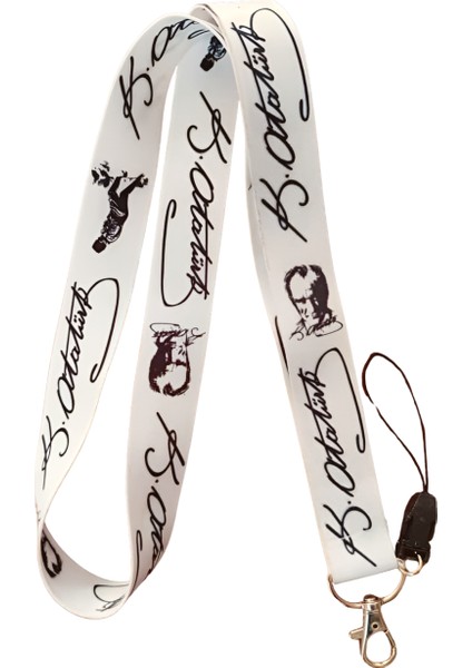 Beyaz Siyah Atatürk Imzalı Boyun Askı Ipi ve Telefon Askısı + Kartlık
