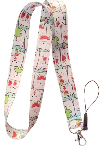 Sevimli Kedi Desenli Boyun Askı Ipi ve Telefon Askısı + Kartlık