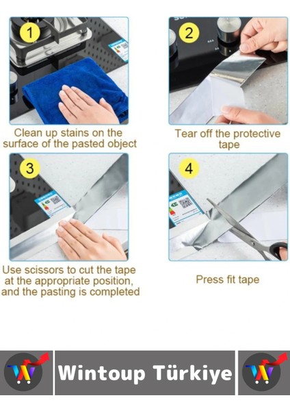 Kendinden Yapışkanlı Mutfak Banyo Kolay Temizlik Su Sızdırmaz Yanmaz Alüminyum Bant 5 Mtrx3 cm 5 Adt fiyatları