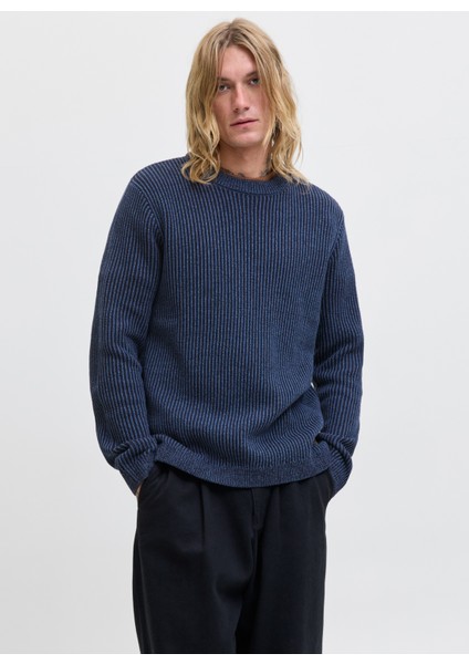 Bisiklet Yaka Normal Lacivert Erkek Kazak 12278816_JJEDOVER Knıt Crew Neck Sn