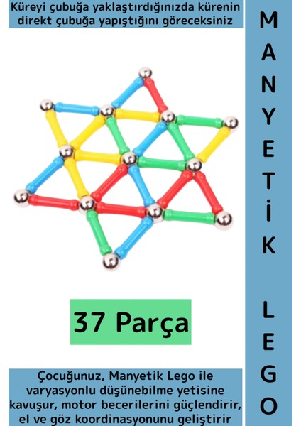 Eğitici Motor Beceri El Göz Koordinasyonu Geliştiren Eğlenceli Çocuk Manyetik LEGO Seti 37 Parça