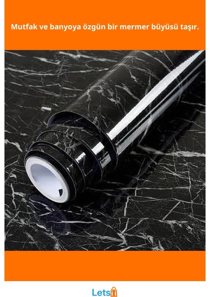 Siyah Mermer Desenli Su Geçirmez Yapışkanlı Kaplama Kağıdı 5 Metre 60 cm fiyatları