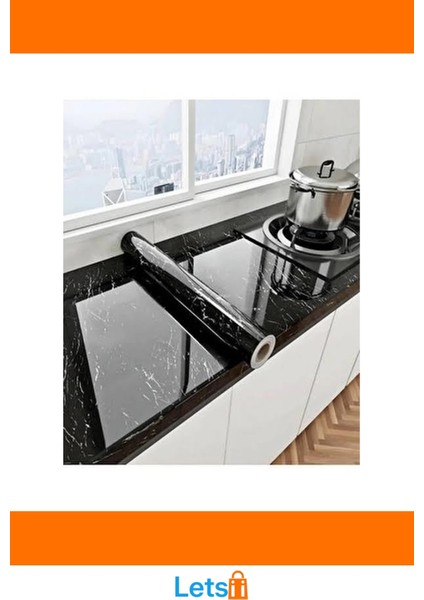 Siyah Mermer Desenli Su Geçirmez Yapışkanlı Kaplama Kağıdı 5 Metre 60 cm modelleri