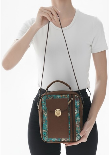 Iran Işi El Yapımı Etnik Desenli Süet Kahve Bohem Askılı Omuz Çantası