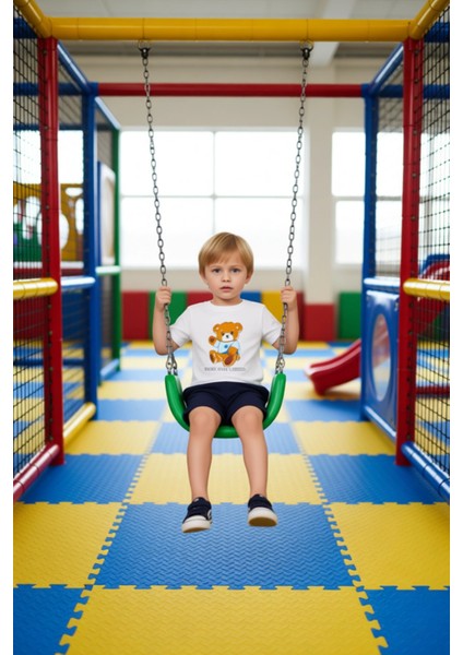 Erkek Bebek Pamuklu Ayıcık Baskılı Örme Kısa Kollu Takım Kaliteli Şık Rahat Günlük